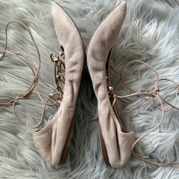 VALENTINO GARAVANI Suede Rockstud Lace-Up Ballet Flats Size 37.5 (7.5) - Picture 7 of 12